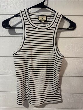 TUCKERNUCK Black & White Striped Ribbed Tank Top- xs